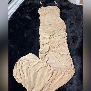 Cream ruched sheer dress